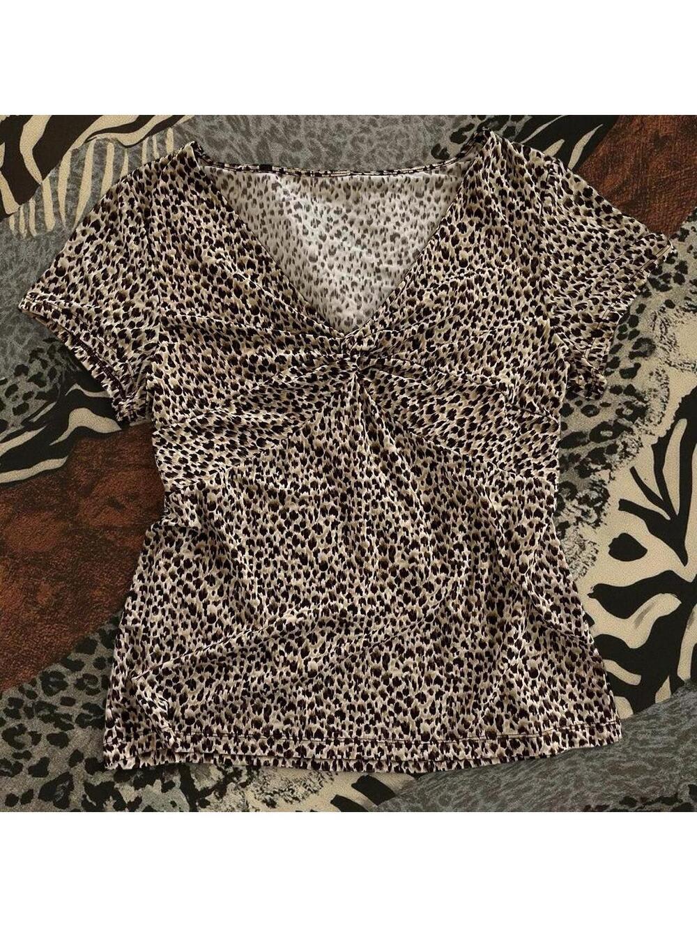 cheetah print blouse with front knot